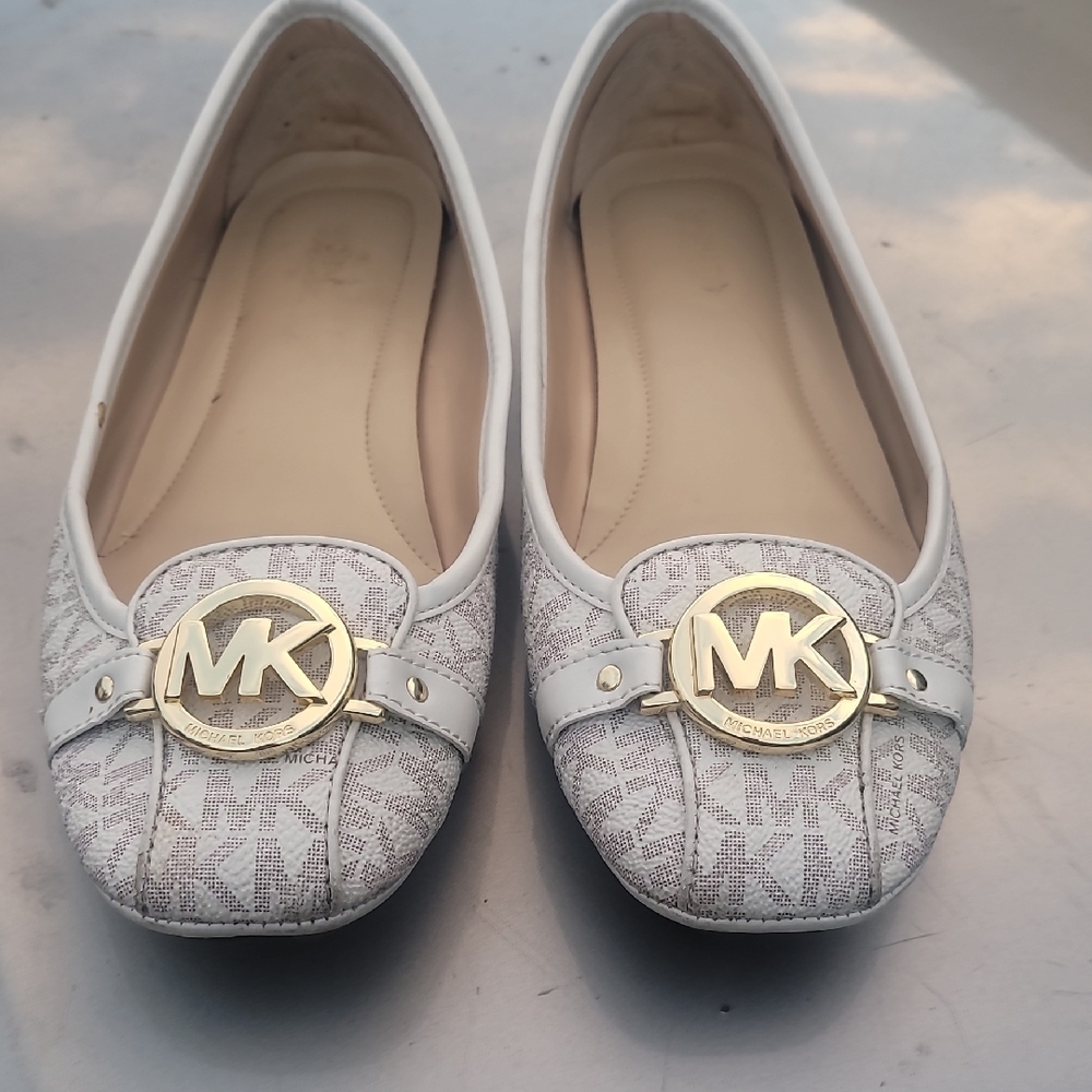 Michael Kors Women's White MK Logo Ballet Flats